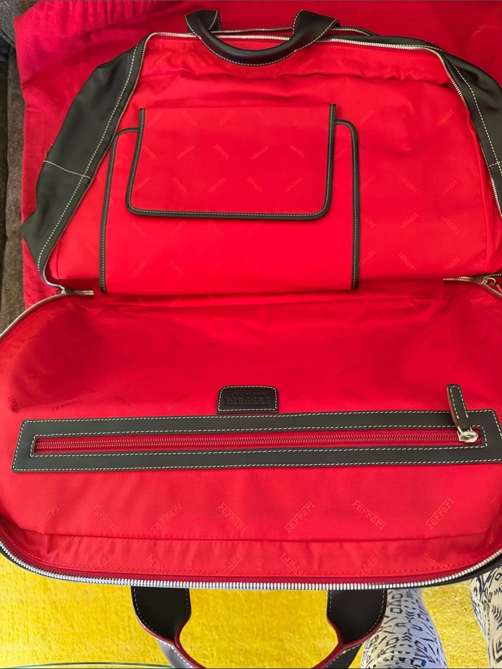 Ferrari Black Duffel with Red Trim and Yellow Emblem